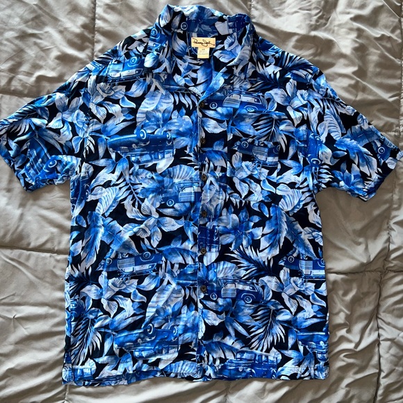 Large Panama Jack blue Hawaiian Woodie short sleeve button down - Picture 1 of 5